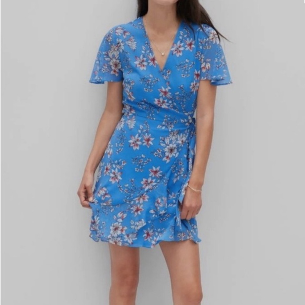 NWT Banana Republic Lined Blue Pink Ruffled Wrap Sundress Size 14